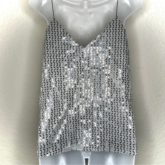 Lost + Wander Silver Cevron Tank Top Size S Metallic Cocktail 90s Disco Party - Picture 8 of 11